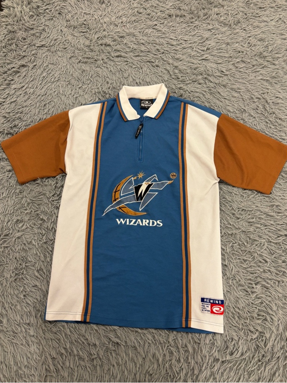 Vintage Washington Wizards Men Rewind Blue Short Sleeve Polo XL Shooting Warm Up